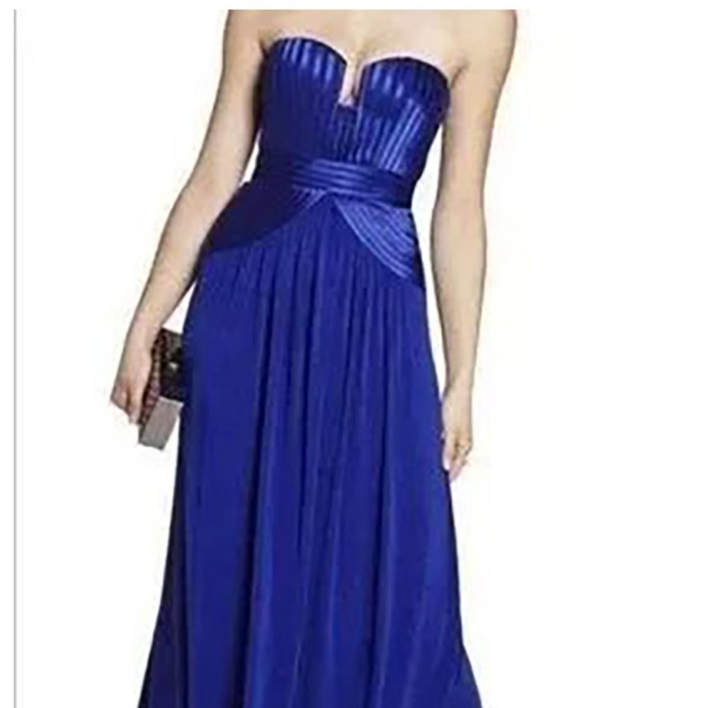 BCBG Blue Tasha Strapless Gown Fitted Bodice Back Zipper Floor Length Size M
